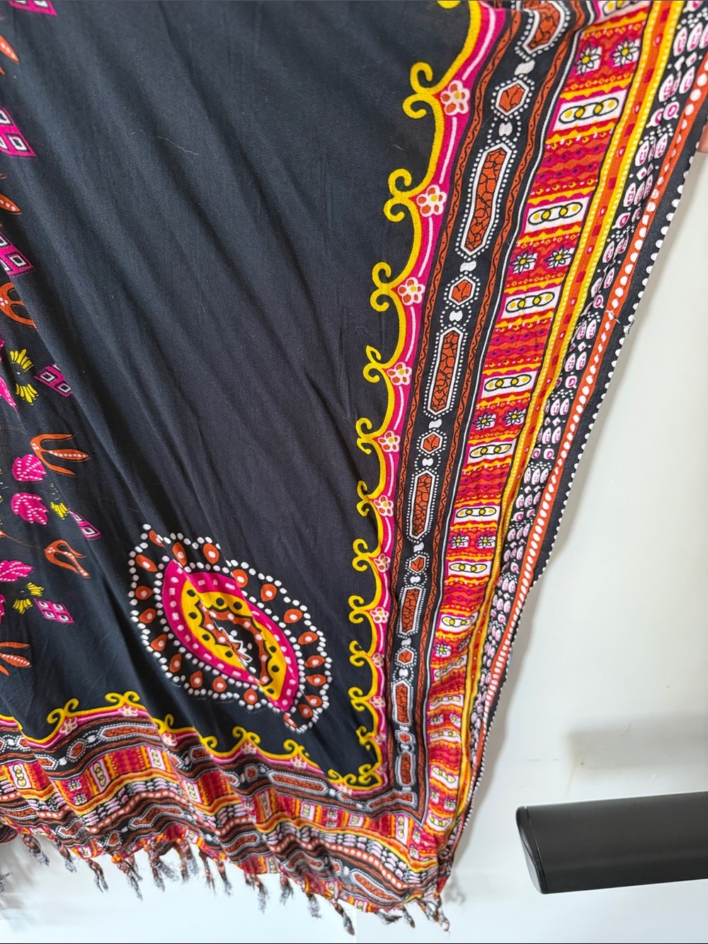 Boho Black Dashiki Tunic with Pink & Yellow Print - Picture 4 of 4